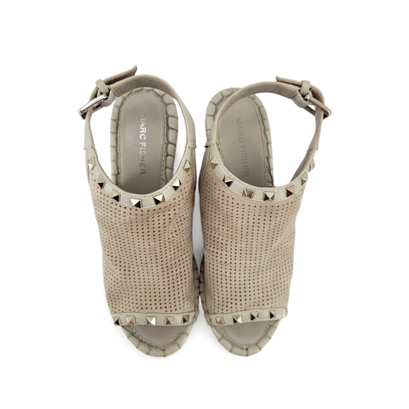 Marc Fisher Senton‎ Wedge Espadrille Sandals Studded Perforated Leather Tan Sz 6 - Picture 3 of 6